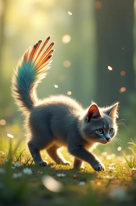 Cat with a birds tail