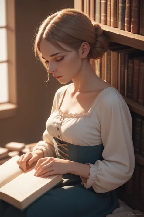 Feyre in her human form, dressed in simple peasant attire. in coloring book imagery