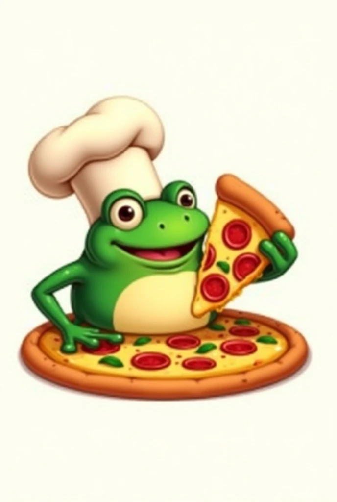  A logo for a company , Renes pizza ,  I want a frog next to a Pepperoni pizza, Add a chefs hat to the frog