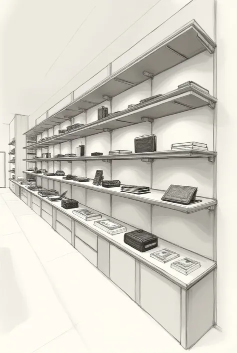 sketches of shelves for wallet store