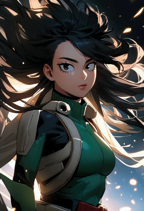 My hero academia, girl with long hair, long eyelashes, black hair, black eyes