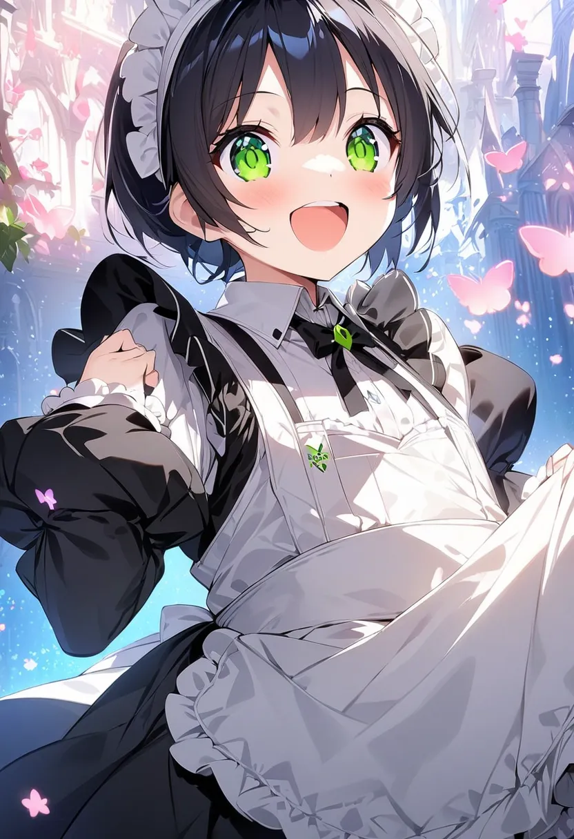 masterpiece, best quality, score_9, score_8_up, girl, petite, happy, fantasy, maid,