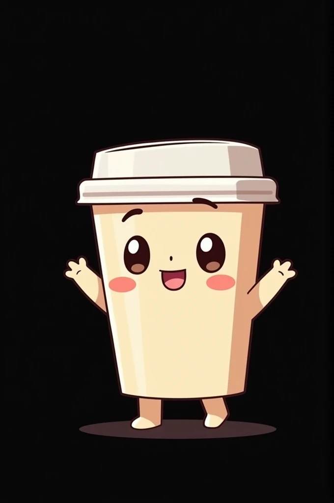 Cute anime papercup waving cutely with black background 