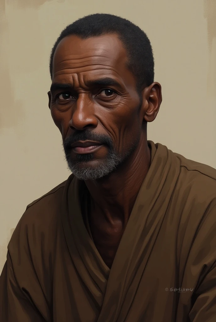 Elderly man 
Negro, Brown dress
Beardless short hair