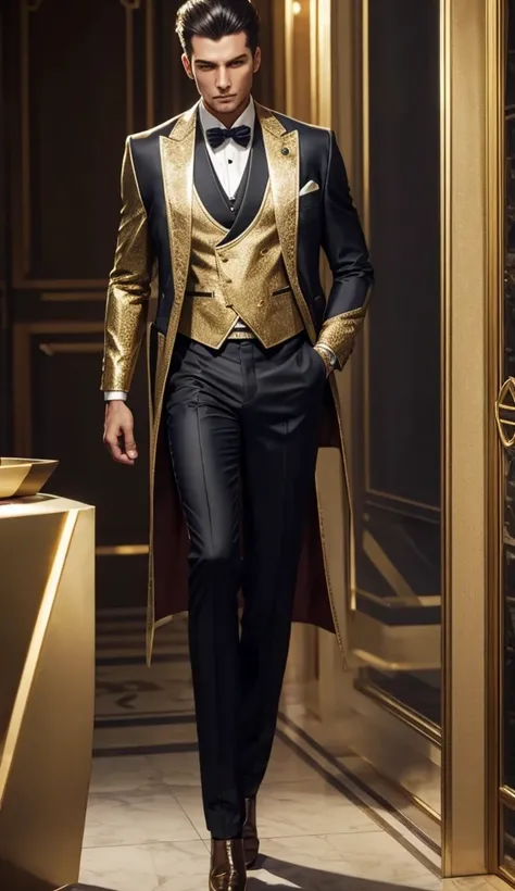 Elegant jacket suit, vest and pants made of gold and diamond