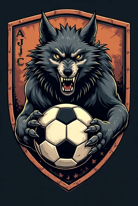 Football shield with a wolf a ball and left say Almenar J.S 
