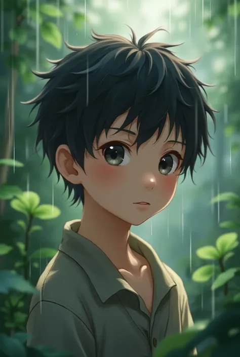 A beautiful rainy season anime boy