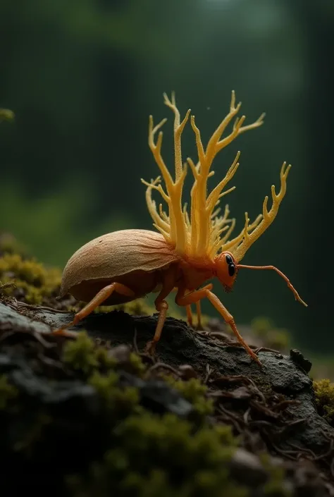 Generate a realistic image of a mushroom called cordyceps 