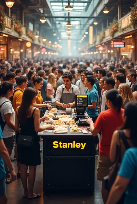 Stanley brand point of sale surrounded by people 