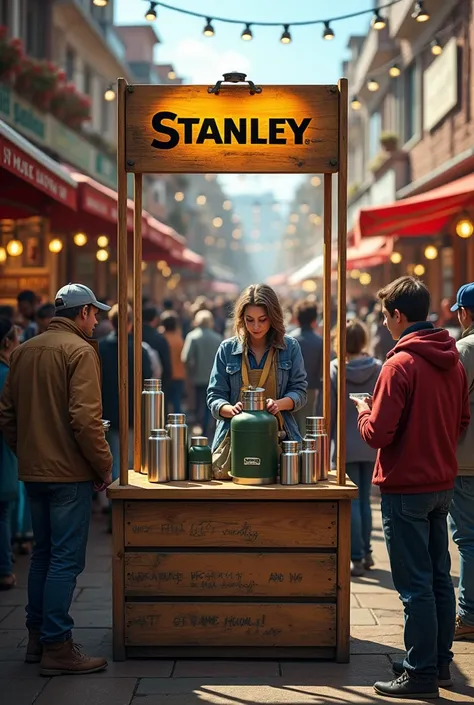 Place for sale of Stanley brand thermos with people 