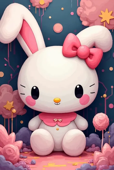 Close-up: an abstract work with the middle of a character from My Melody Hello Kitty