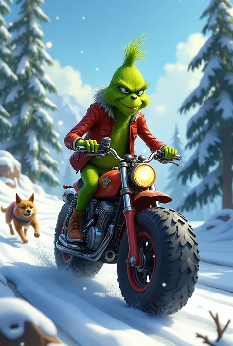 An animated image of the Grinch on a Croos motorcycle