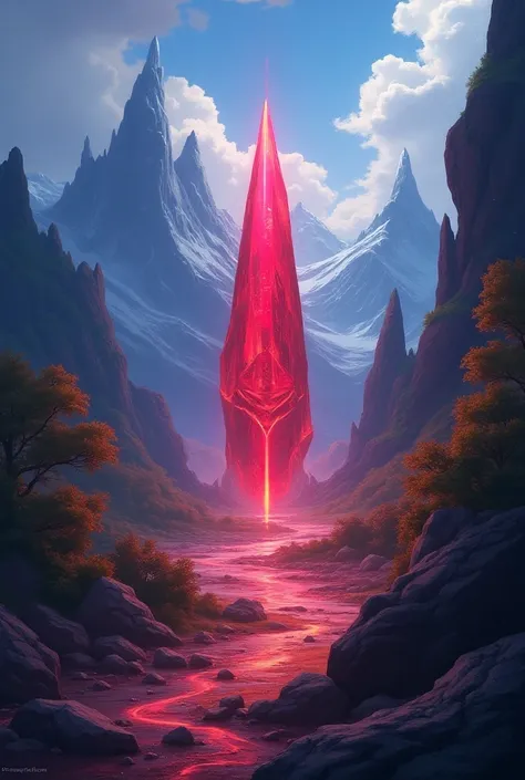 Create fanfic cover showing Runeterra from League of Legends and a shiny red rectangular stone highlighted 