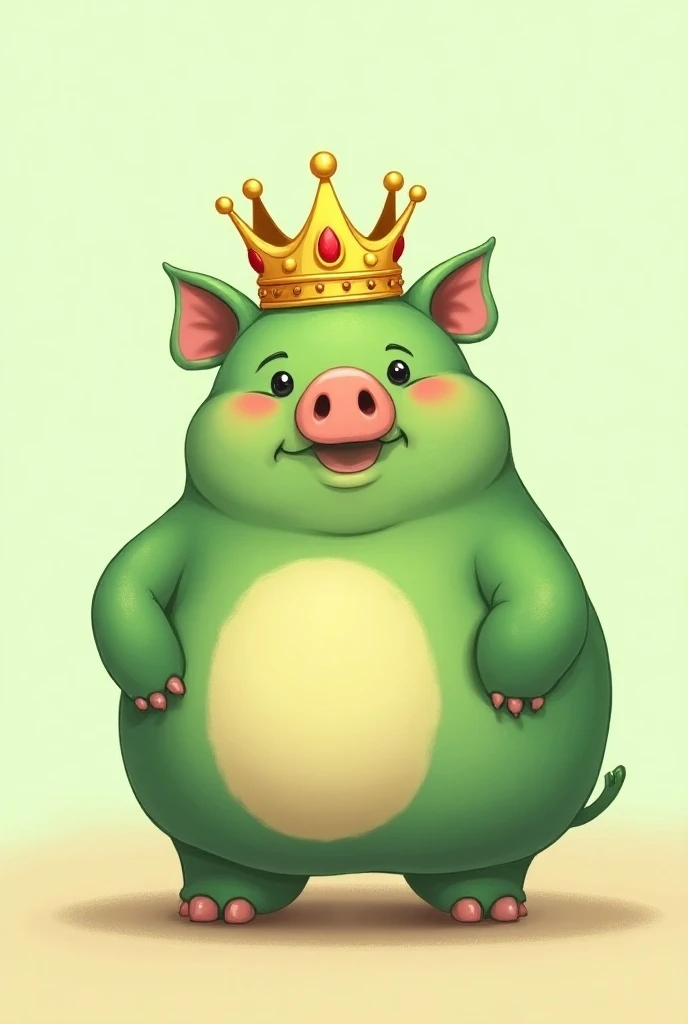 Cartoon of a fat green pig with a crown