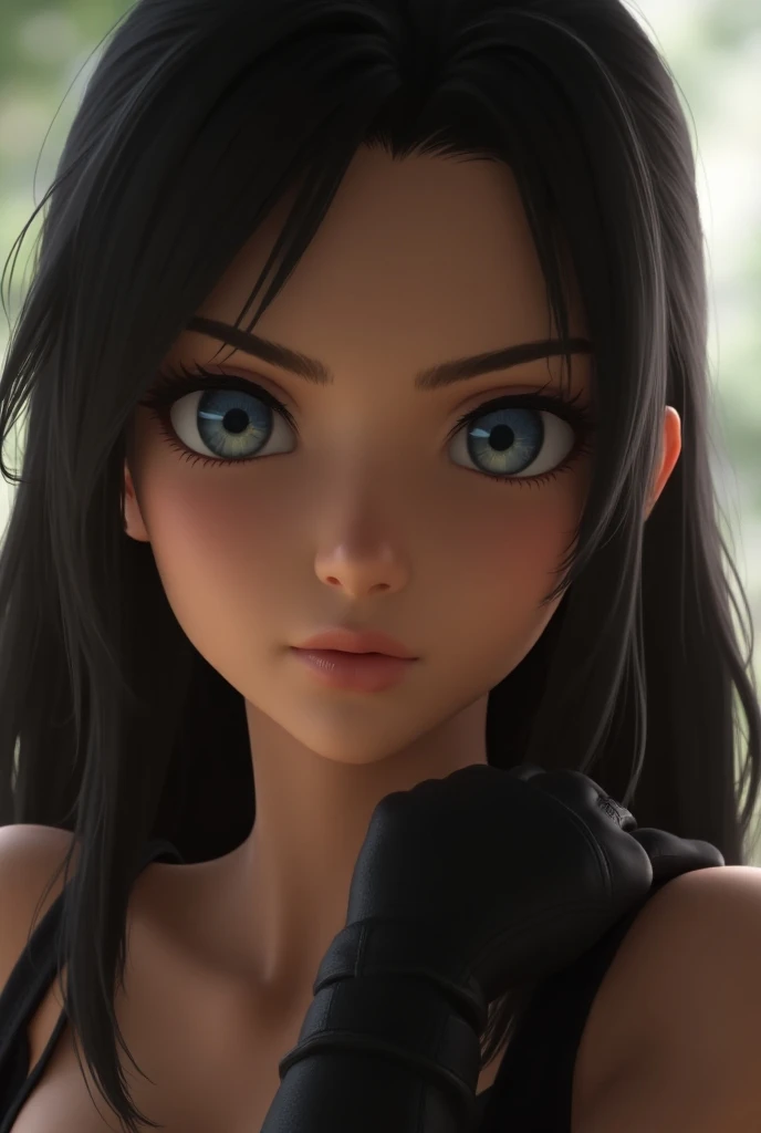 full body photograph of Tifa Lockhart, (Textura de la piel:1.1), ( face with high detail :1.1), high detail body,  high-detail clothing , (masterpiece), (realistic), Ultra High Definition, 4k,  ultra high resolution , long blonde hair BLUE EYES