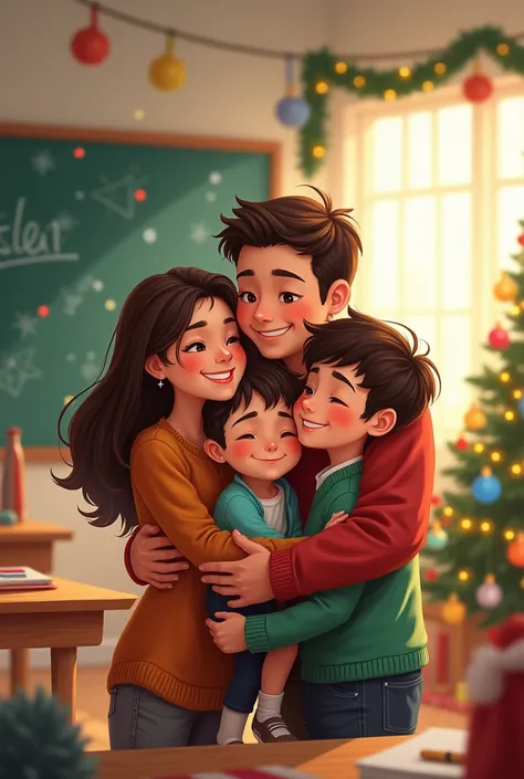  I want a Beautiful drawing that represents Love, happiness, union, solidarity, family, empathy and school at Christmas  