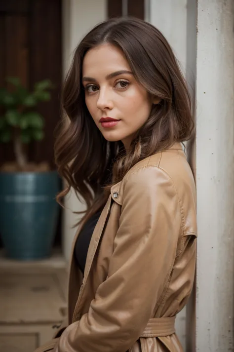 a close-up portrait, half body, a beautiful, gorgeous, marvelous argentinian woman, super long brown hair, she wears curls, cute...