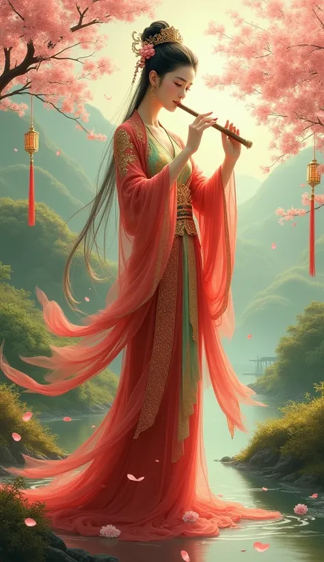 chinese goddess playing flute