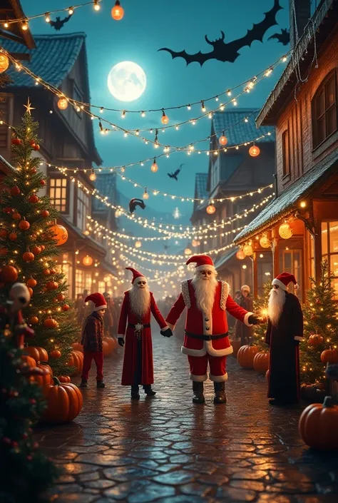 Create an image where Halloween and Christmas are celebrated on the same day 