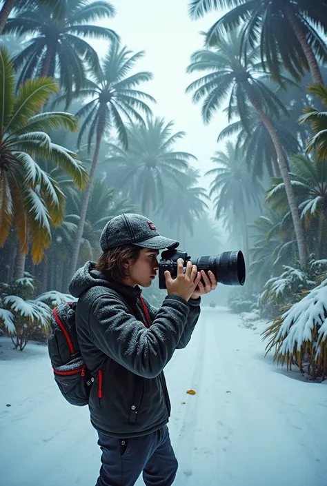 student, panning photography, fisheye lens, Snowy: Canon EOS-1D X Mark II camera with a Canon EF 24-105mm f/4L IS II USM lens and waterproof housing, rick owens, cap, tropical landscape design, ultra realism, perfect details, cartoon, 3d, character, cartoo...