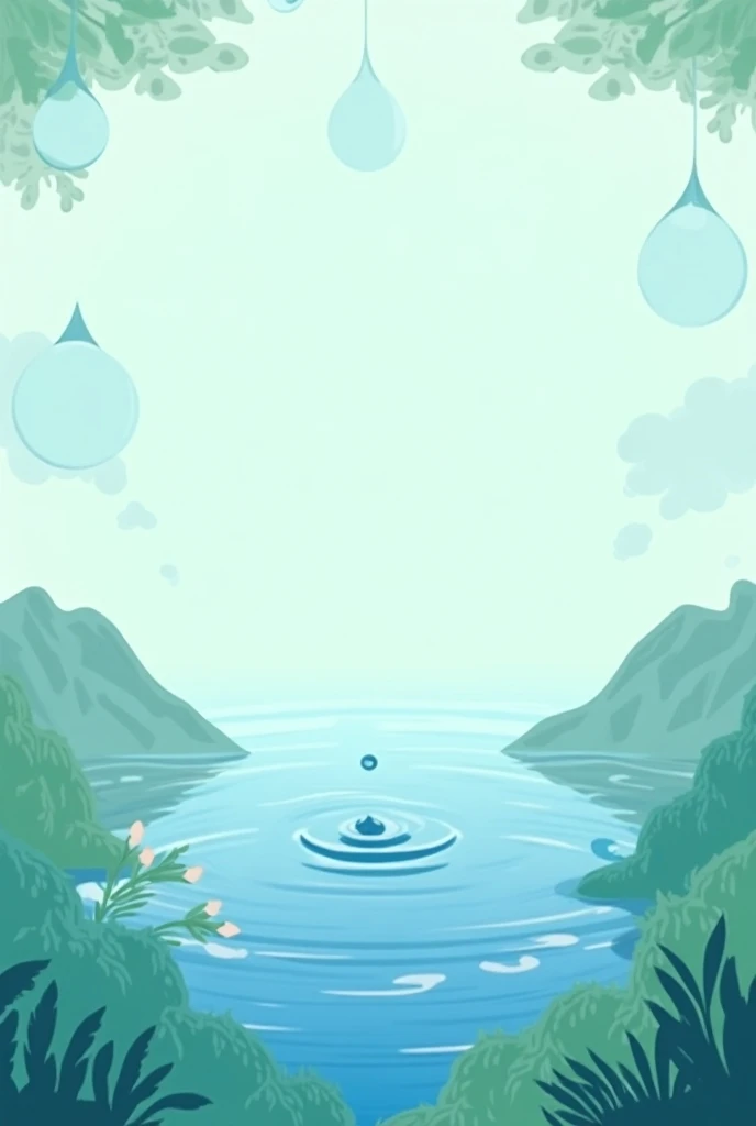 Please,  generates a background image for a school cover with the theme Not one more drop,  focused on caring for the environment and water resources . The image should be inspiring and educational ,  showing natural elements such as drops of water , plant...