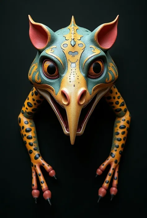  Mask combining a jaguar, a frog and a toucan 
