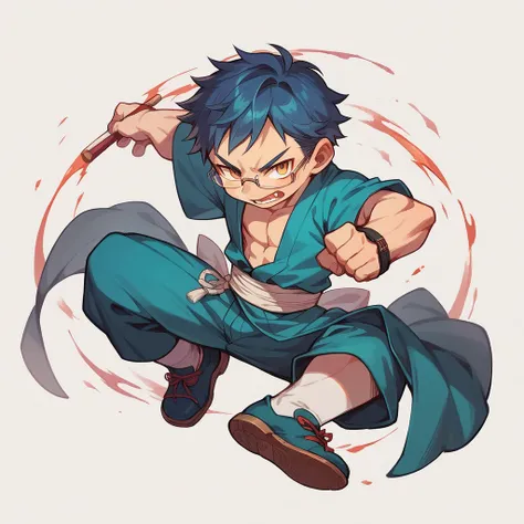 chibi Japanese student glasses male fighting stance 