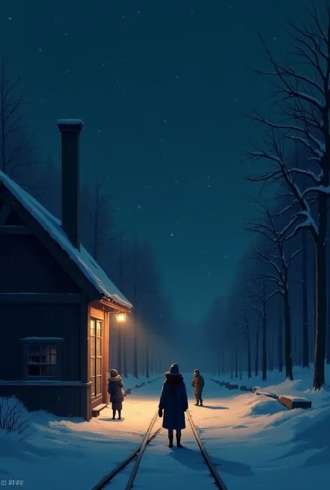 Cold winter night at the train station 