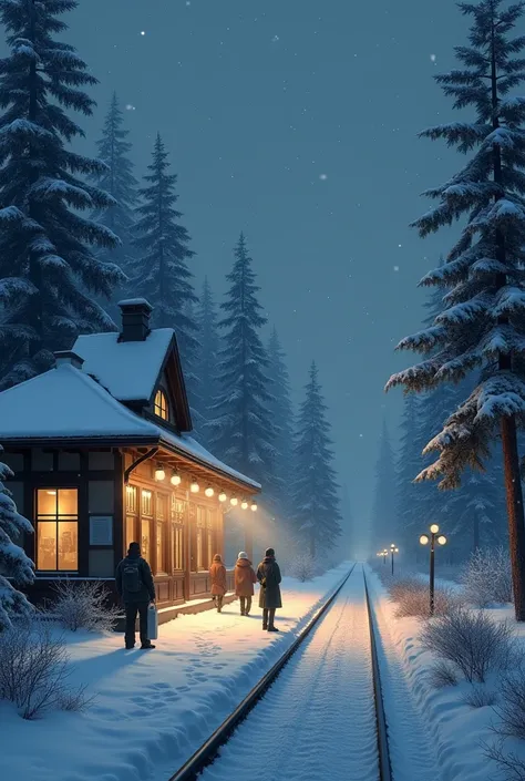 Cold winter night at train station 16.9