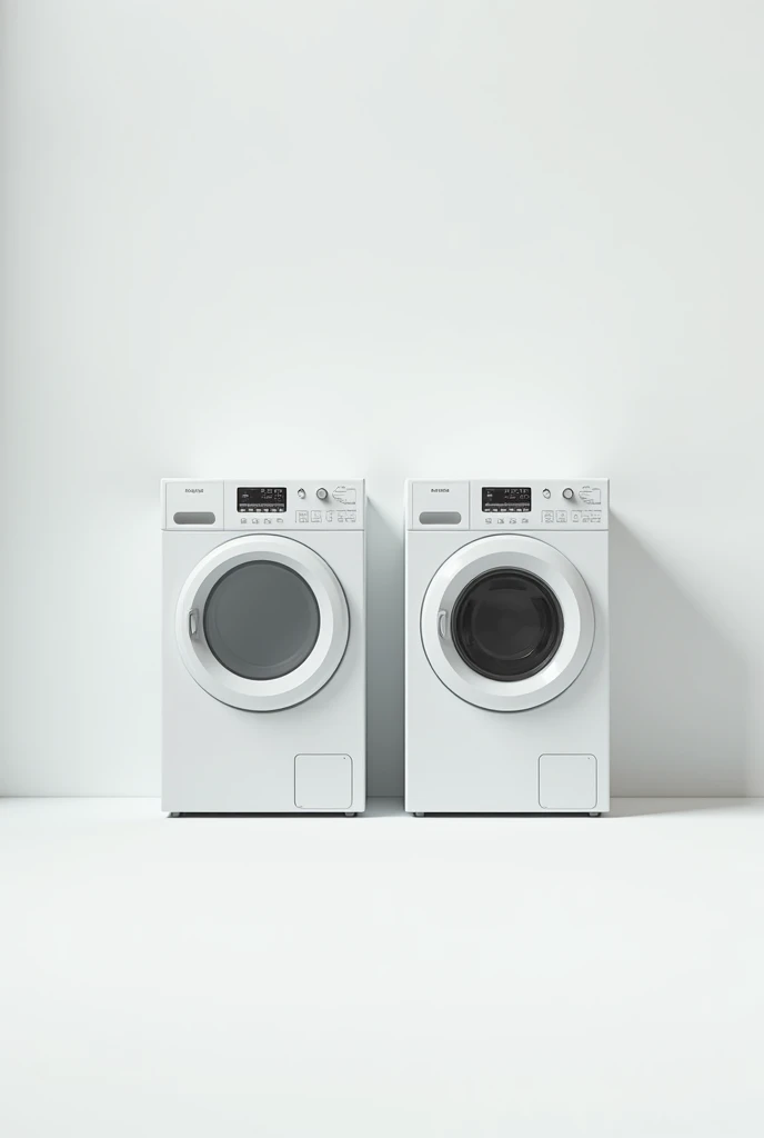 2 laundry machines silenced front facing plain white background HD