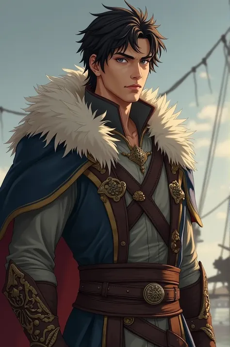 The Bridge Kingdom 
Aren ,  is a young and tall ,  man with a lean and well-trained muscular body, with a confident stance.  His hair is dark and somewhat messy ,  with a light beard that gives him a rough air . His eyes are a light shade, s romantic inter...