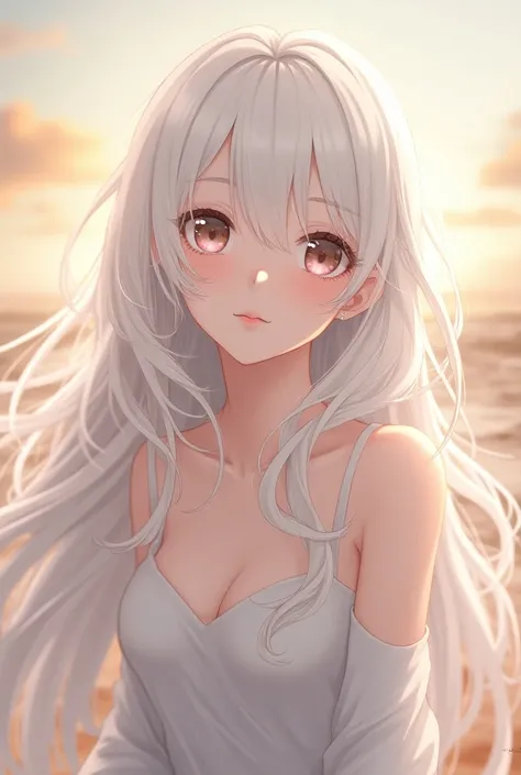 Anime girl with long wavy white hair