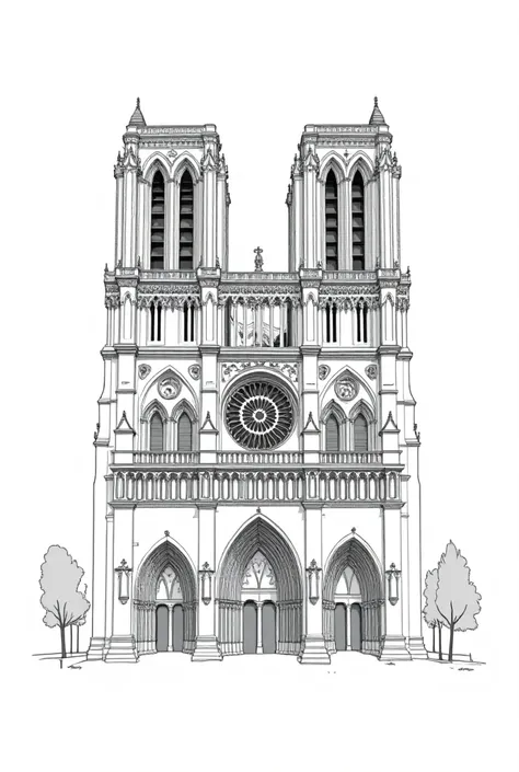 Chartres Cathedral in white without background for coloring for coloring 