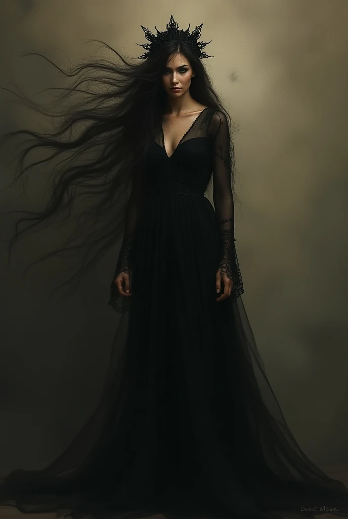 The Brown Lady :  In the center of the cover ,  place the figure of the brown lady ,  the representation of the night .  She could have an ethereal presence ,  wearing a long dress that melts into shadows and a black crown.  Her hair floats as if they were...