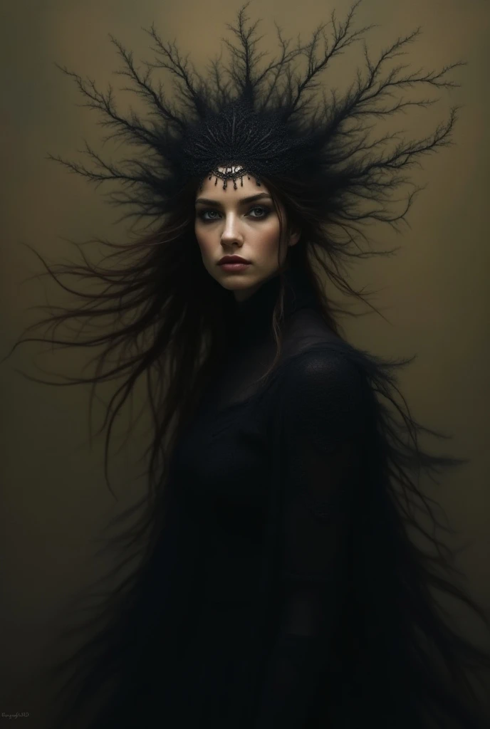 The Brown Lady :  In the center of the cover ,  place the figure of the brown lady ,  the representation of the night .  She could have an ethereal presence ,  wearing a long dress that melts into shadows and a black crown.  Her hair floats as if they were...