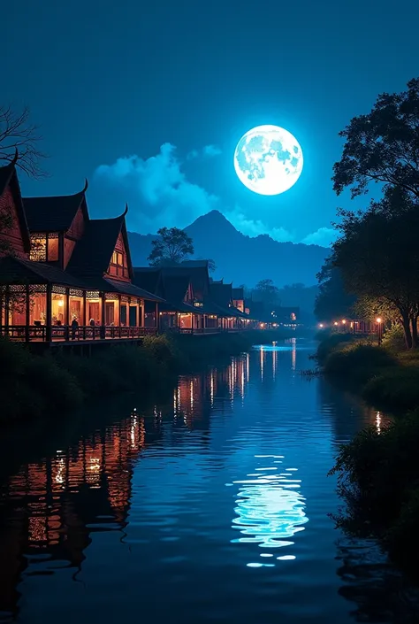 Projection Mapping

A night view of Sukhothai city with moving lines of ancient Thai houses, such as a river with the moon reflecting the water and the silhouette of a crater floating in the water.