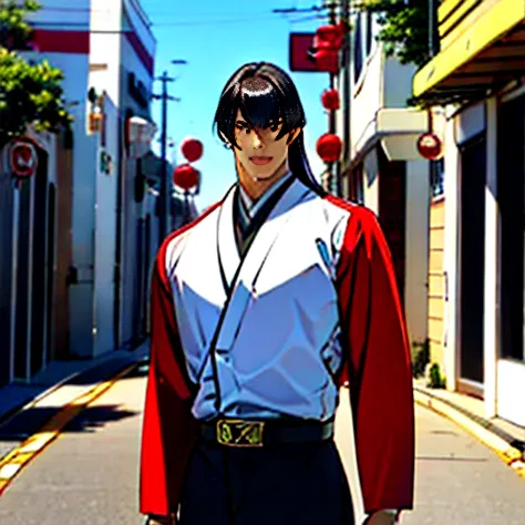 ( Best Quality ),Back Alley,  Japanese with a Cool and Handsome Face ,beautiful young prince handsome ,  Shiny Sentai Hero Suit, 18 years old,  toned and muscular ,  cool and handsome face ,, Tall, Long Hair, Long bangs,