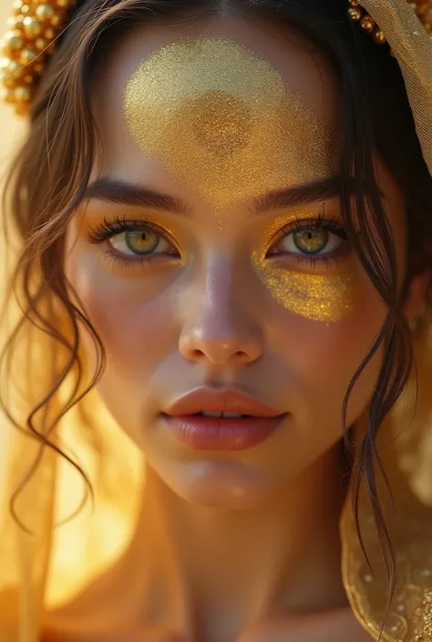 Create a super artistic golden goddess makeup with a crater illusion