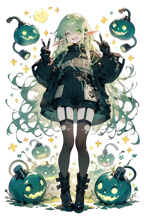 masterpiece, best quality, ((extremely detailed)), solo,1 girl, perfect face, curvy, smiling, long hair, pastel green hair, past...