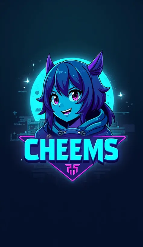 This is a gaming logo that features the name "CHEEMS" in a futuristic font and a neon blue color. and Minecraft Anime avatar, The logo also in the background. The logo is designed to be attractive and eye-catching, and to appeal to gaming enthusiasts and P...