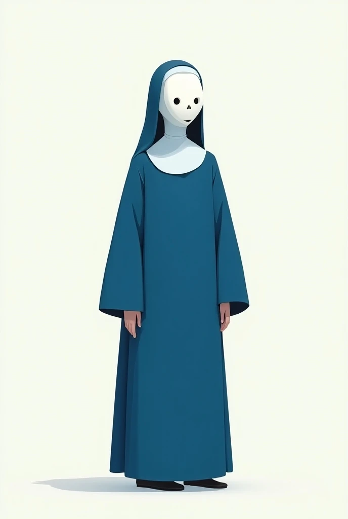 Nun, solo, 1girl, blue nun outfit, long skirt, long skirt, faceless, (White mask covered face) oversized long sleeve, longer loose sleeve, no hands, cartoon style 