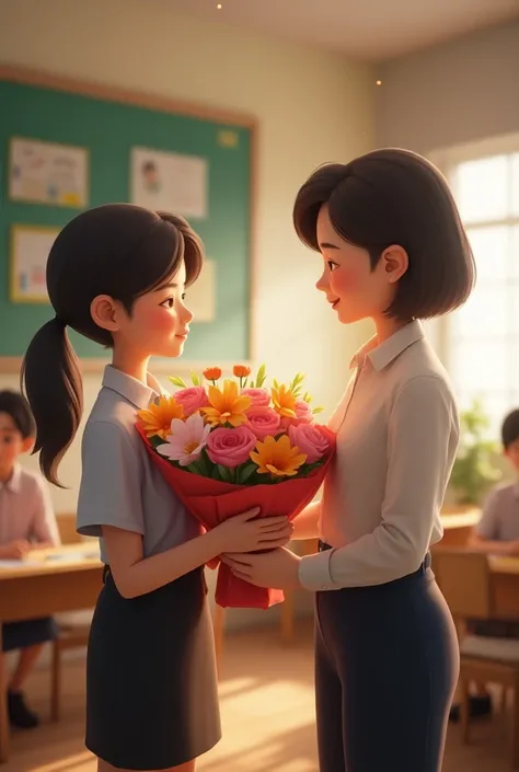 design of a student giving flowers to a teacher on Vietnamese Teachers Day
Designing images that look as real as real people 
professional design for business 