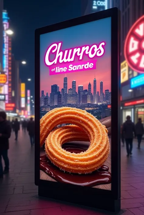 Generate me an advertising panel that says Los Santos Churros 