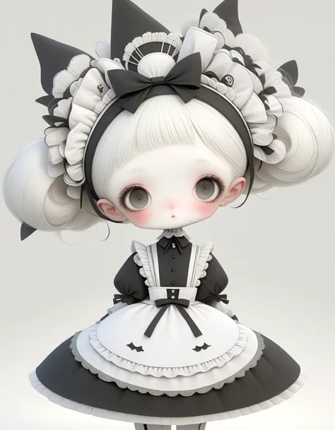 Micro Landscape：Real Barbie，Close up of a doll wearing a black and white dress, Ray Caesar (Ray Caesar) Inspired 3D rendering, Polycount competition winner, Gothic art, Maid costume, Gothic girl anime girl, Weird art style, Maid costume, Artwork in the sty...