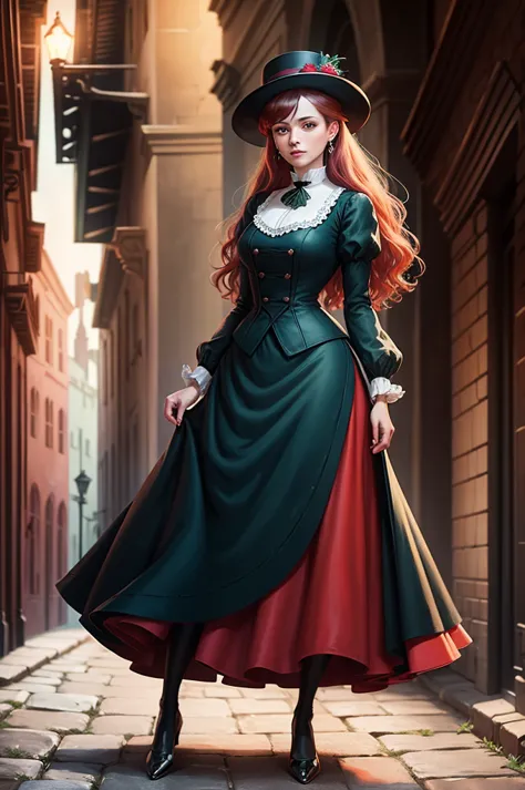 noble ladies fashion full body in victorian era dress red, blue, green a conservative full body pose of a 1910 woman wearing a s...