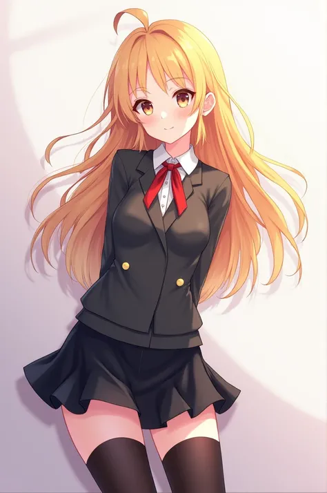 Anime girl with golden hair and black stockings