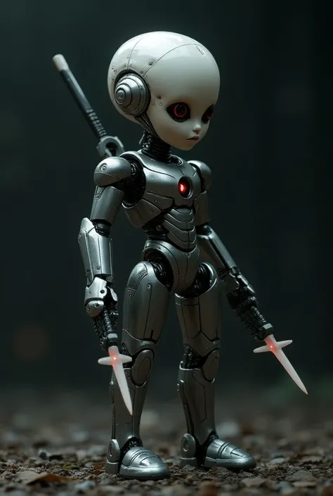 Metallic doll with 2 weapons and wicked eyes