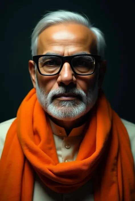 Narendra Modi in a mafia look, wearing a saffron towel around his neck and glasses 