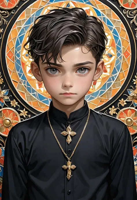 Boy with black blouse and no accessories 