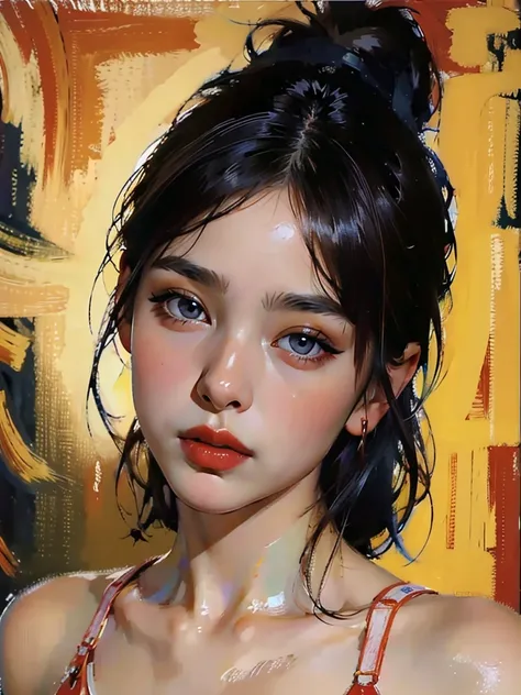 Modern Asian city，Beautiful girl，blue cheongsam, long black hair, seductive red lips，closeup，Close-up strengthened，portraitures，oil painted，inks，acrylic painting，masterpiece，Renaissance style，best quality，A high resolution，super-fine，Eyes detailed，Face det...